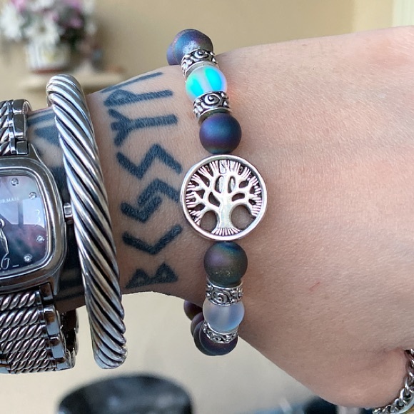 Genuine purple druzy quartz & opalite bracelet - Picture 6 of 10